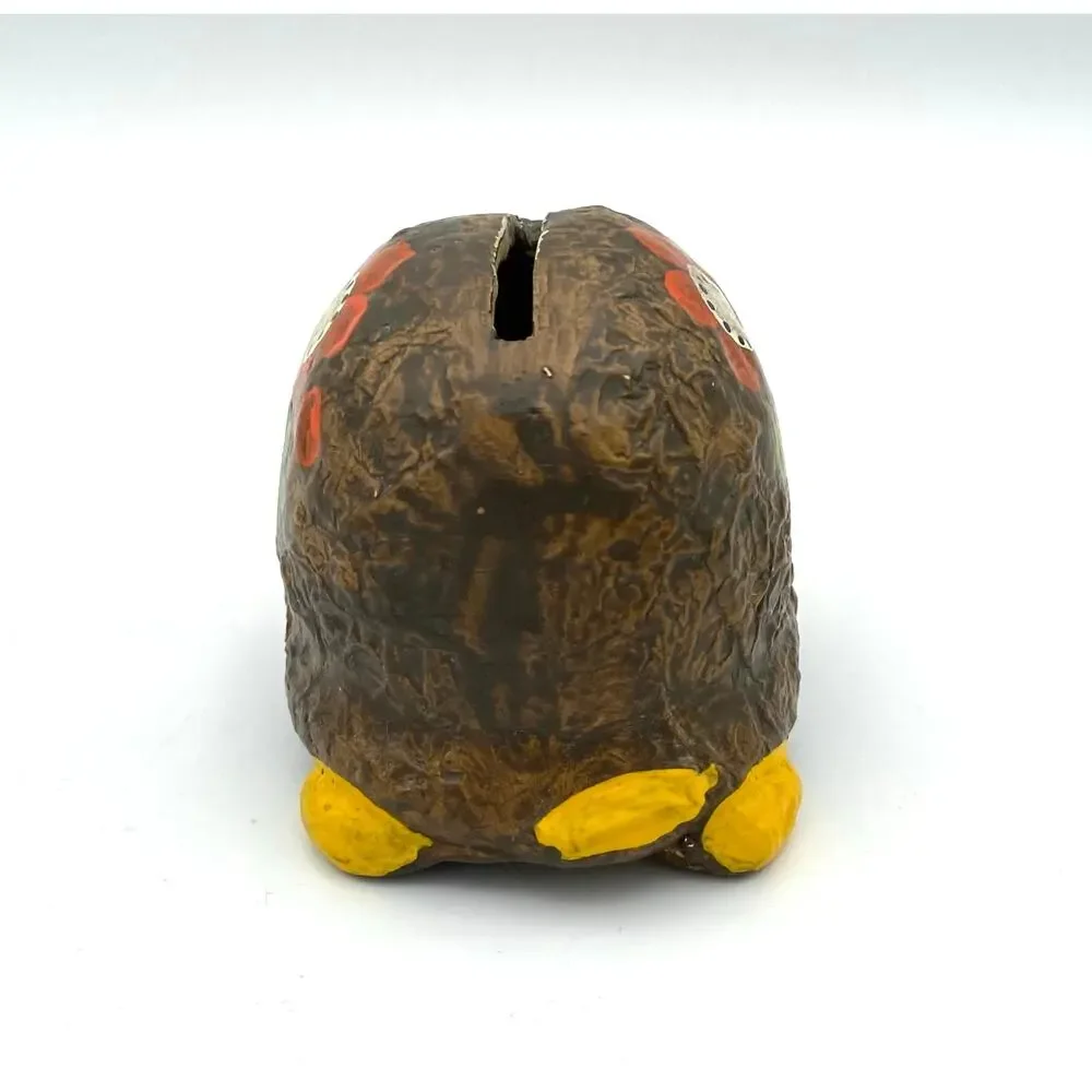 Vintage Ceramic Turtle Coin Bank 1970s Hippie Boho Flowers READ